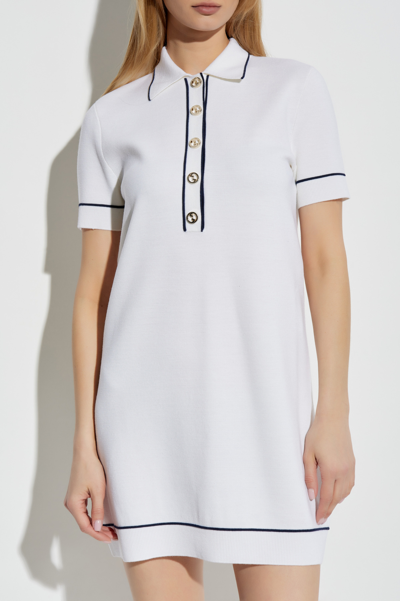GUCCI★グッチ★素敵！PLEATED SLEEVES OFF WHITE DRESS Pleated dress with Web trim in ivory | GUCCI® SI